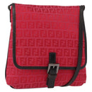 FENDI Zucchino Canvas Schultertasche Rot Silber Original 155957V-1