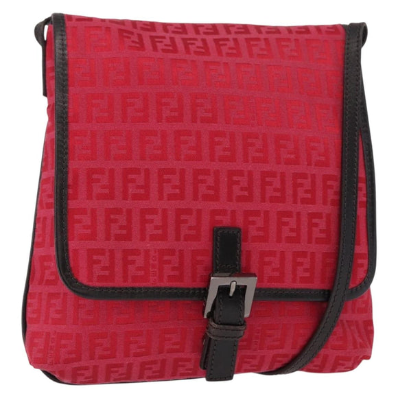 FENDI Zucchino Canvas Schultertasche Rot Silber Original 155957V