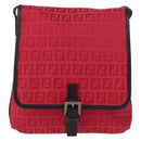 FENDI Zucchino Canvas Shoulder Bag Red Silver Auth 155957V-13