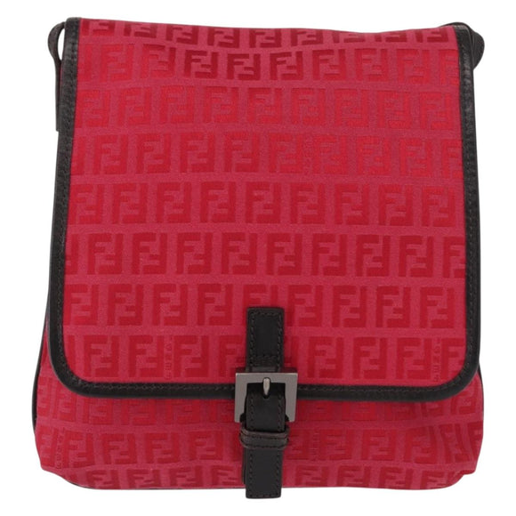 FENDI Zucchino Canvas Schultertasche Rot Silber Original 155957V
