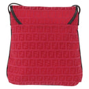 FENDI Zucchino Canvas Shoulder Bag Red Silver Auth 155957V-2