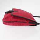 FENDI Zucchino Canvas Shoulder Bag Red Silver Auth 155957V-3