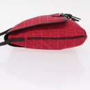 FENDI Zucchino Canvas Shoulder Bag Red Silver Auth 155957V-4