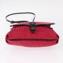 FENDI Zucchino Canvas Shoulder Bag Red Silver Auth 155957V-5