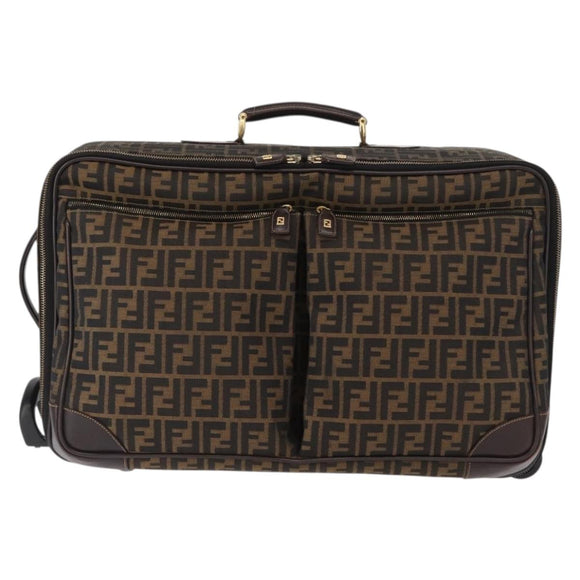 FENDI Carry Case Zucca Canvas Trunk Black Brown Auth 155959SAV