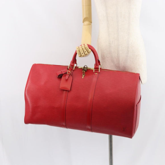 LOUIS VUITTON Epi Keepall 55 Boston Bag Red M42957 LV Auth 155970