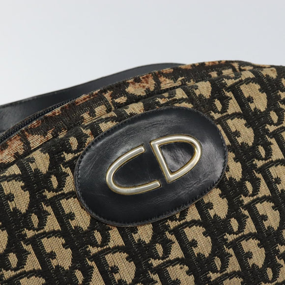 Christian Dior Trotter Canvas Shoulder Bag Black Gold Auth 155999