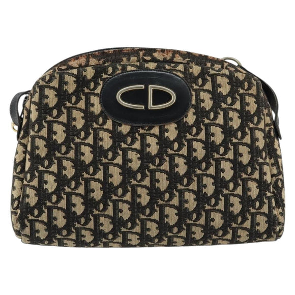 Christian Dior Trotter Canvas Shoulder Bag Black Gold Auth 155999