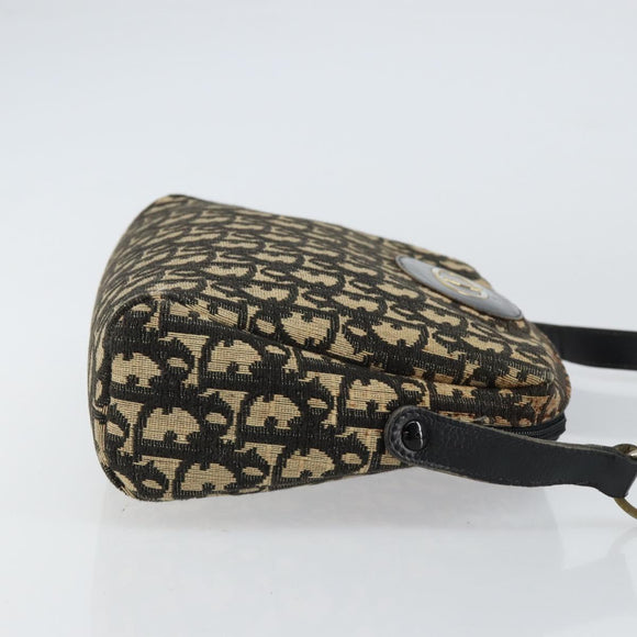 Christian Dior Trotter Canvas Shoulder Bag Black Gold Auth 155999