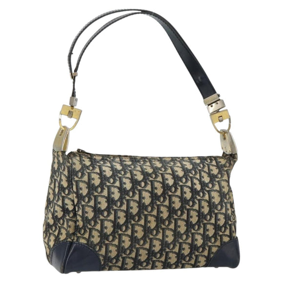 Christian Dior Trotter Canvas Shoulder Bag Navy Gold Auth 156001