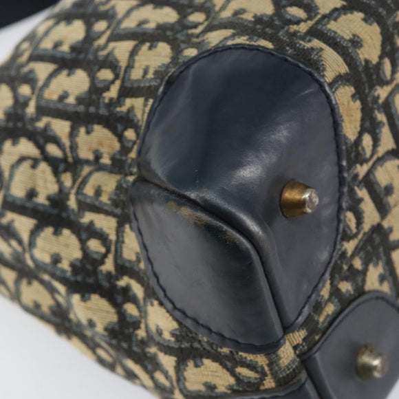 Christian Dior Trotter Canvas Shoulder Bag Navy Gold Auth 156001