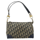 Christian Dior Trotter Canvas Shoulder Bag Navy Gold Auth 156001-2