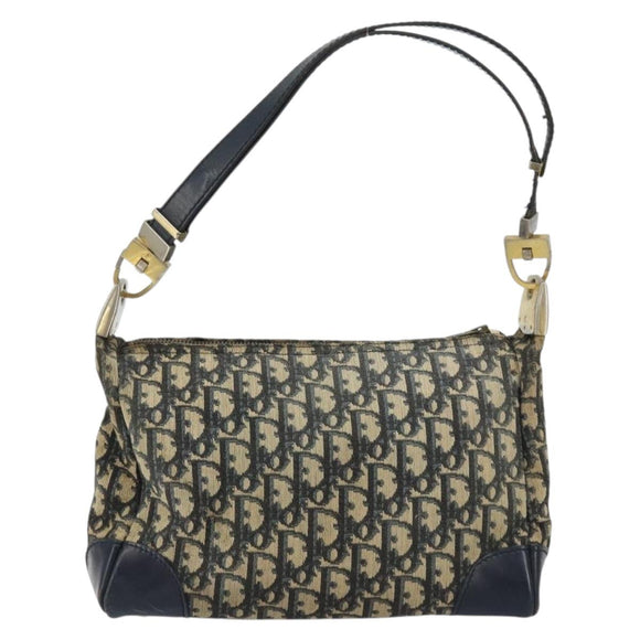 Christian Dior Trotter Canvas Shoulder Bag Navy Gold Auth 156001