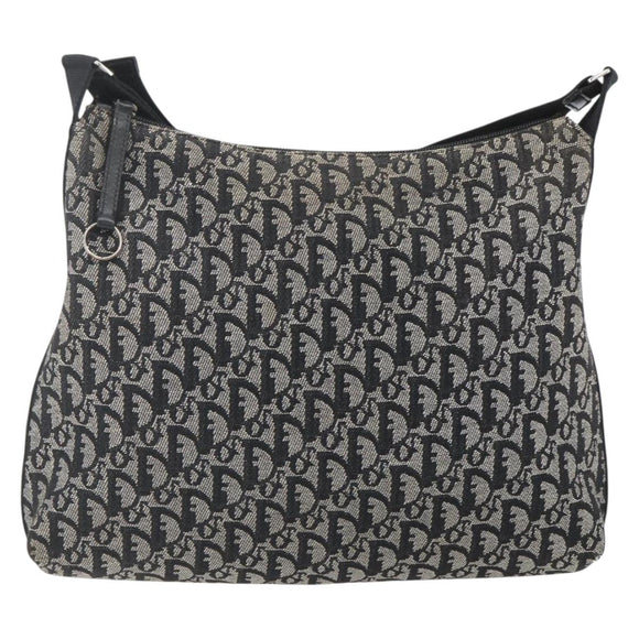 Christian Dior Trotter Canvas Shoulder Bag Black Silver Auth 156004