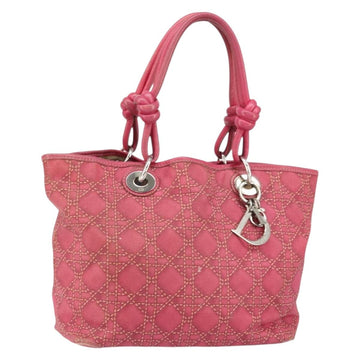 Christian Dior Canage Hand Bag Coated Canvas Pink Silver Auth 156007