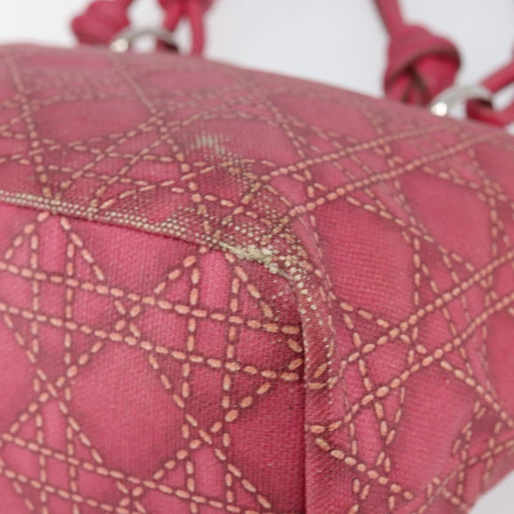 Christian Dior Canage Hand Bag Coated Canvas Pink Silver Auth 156007