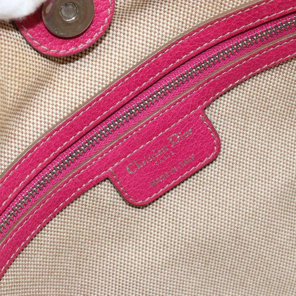 Christian Dior Canage Hand Bag Coated Canvas Pink Silver Auth 156007