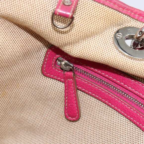 Christian Dior Canage Hand Bag Coated Canvas Pink Silver Auth 156007