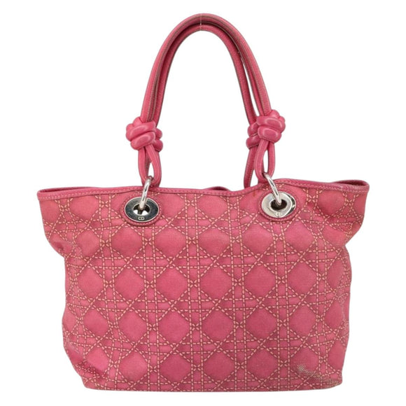 Christian Dior Canage Hand Bag Coated Canvas Pink Silver Auth 156007