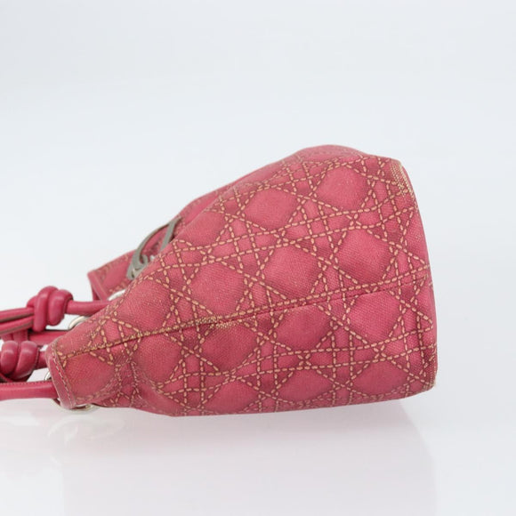 Christian Dior Canage Hand Bag Coated Canvas Pink Silver Auth 156007