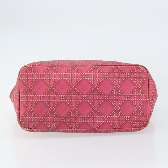 Christian Dior Canage Hand Bag Coated Canvas Pink Silver Auth 156007