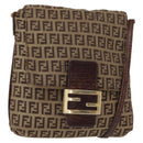 FENDI Zucchino Canvas Mamma Baguette Shoulder Bag Beige Gold Auth 156013-1