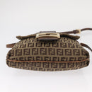 FENDI Zucchino Canvas Mamma Baguette Shoulder Bag Beige Gold Auth 156013-10