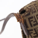 FENDI Zucchino Canvas Mamma Baguette Shoulder Bag Beige Gold Auth 156013-15