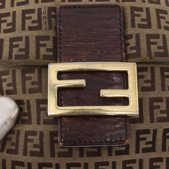 FENDI Zucchino Canvas Mamma Baguette Shoulder Bag Beige Gold Auth 156013