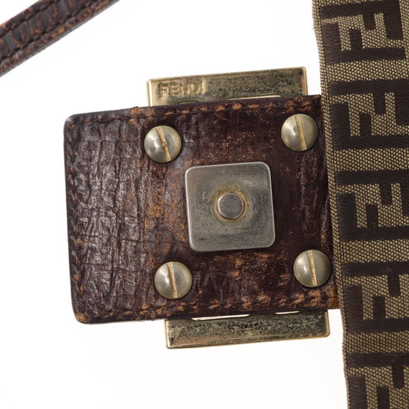 FENDI Zucchino Canvas Mamma Baguette Shoulder Bag Beige Gold Auth 156013