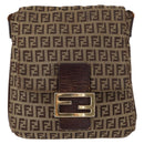 FENDI Zucchino Canvas Mamma Baguette Shoulder Bag Beige Gold Auth 156013-2