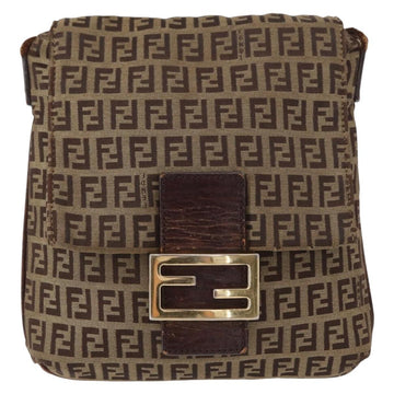 FENDI Zucchino Canvas Mamma Baguette Shoulder Bag Beige Gold Auth 156013 - 0