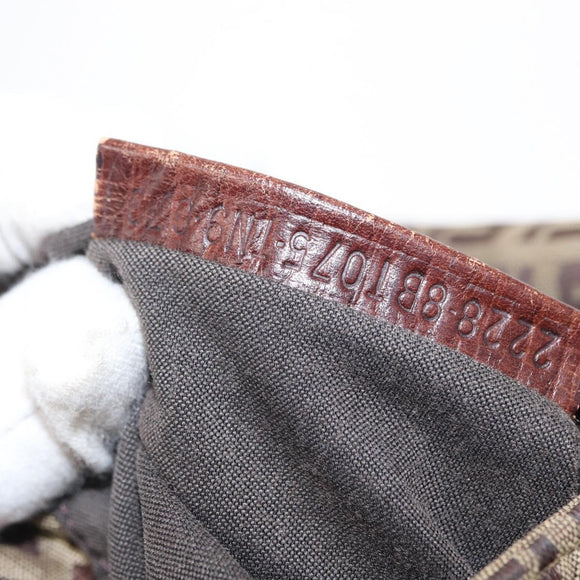 FENDI Zucchino Canvas Mamma Baguette Shoulder Bag Beige Gold Auth 156013