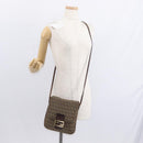 FENDI Zucchino Canvas Mamma Baguette Shoulder Bag Beige Gold Auth 156013-26