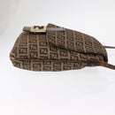 FENDI Zucchino Canvas Mamma Baguette Shoulder Bag Beige Gold Auth 156013-4