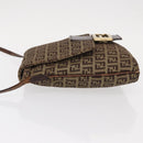 FENDI Zucchino Canvas Mamma Baguette Shoulder Bag Beige Gold Auth 156013-5