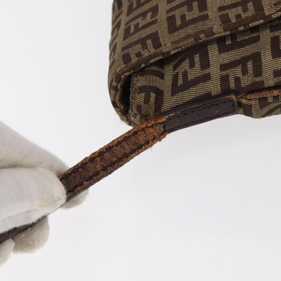 FENDI Zucchino Canvas Mamma Baguette Shoulder Bag Beige Gold Auth 156013