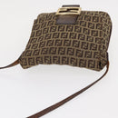 FENDI Zucchino Canvas Mamma Baguette Shoulder Bag Beige Gold Auth 156013-7