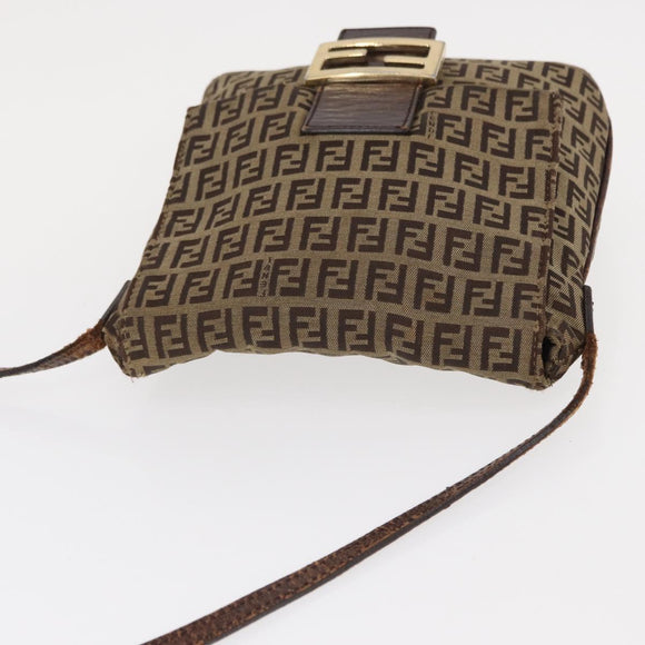 FENDI Zucchino Canvas Mamma Baguette Shoulder Bag Beige Gold Auth 156013