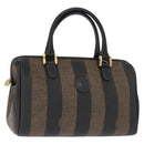 FENDI Pecan Canvas Boston Bag Black Brown gold Auth 156014-1