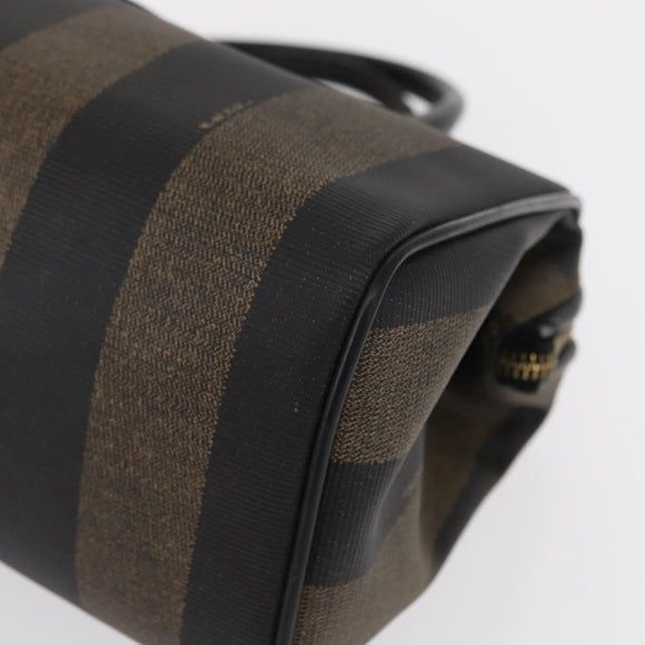 FENDI Pecan Canvas Boston Bag Black Brown gold Auth 156014