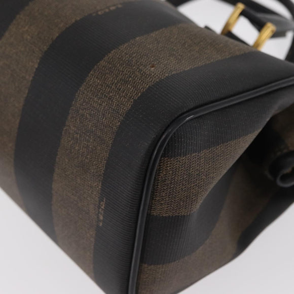 FENDI Pecan Canvas Boston Bag Black Brown gold Auth 156014