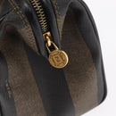 FENDI Pecan Canvas Boston Bag Black Brown gold Auth 156014-10
