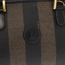 FENDI Pecan Canvas Boston Bag Black Brown gold Auth 156014-17