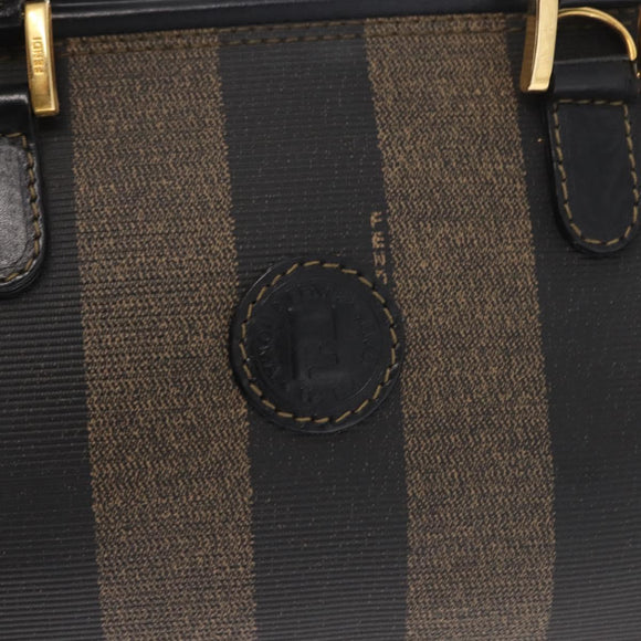 FENDI Pecan Canvas Boston Bag Black Brown gold Auth 156014