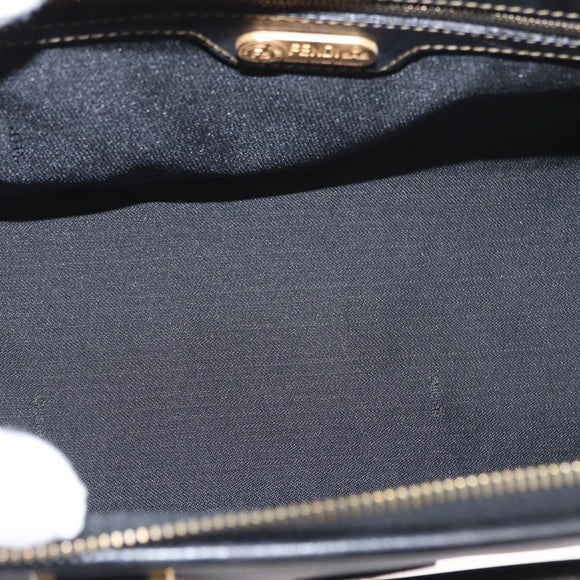 FENDI Pecan Canvas Boston Bag Black Brown gold Auth 156014