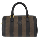FENDI Pecan Canvas Boston Bag Black Brown gold Auth 156014-13