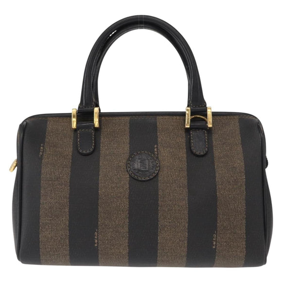 FENDI Pecan Canvas Boston Bag Black Brown gold Auth 156014