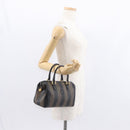 FENDI Pecan Canvas Boston Bag Black Brown gold Auth 156014-23