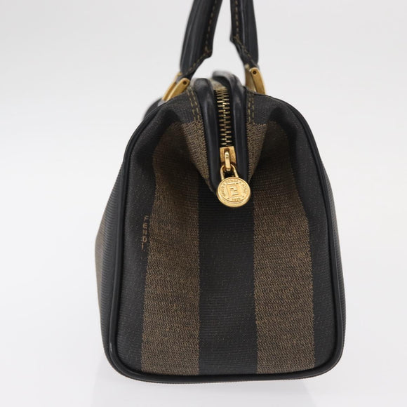 FENDI Pecan Canvas Boston Bag Black Brown gold Auth 156014
